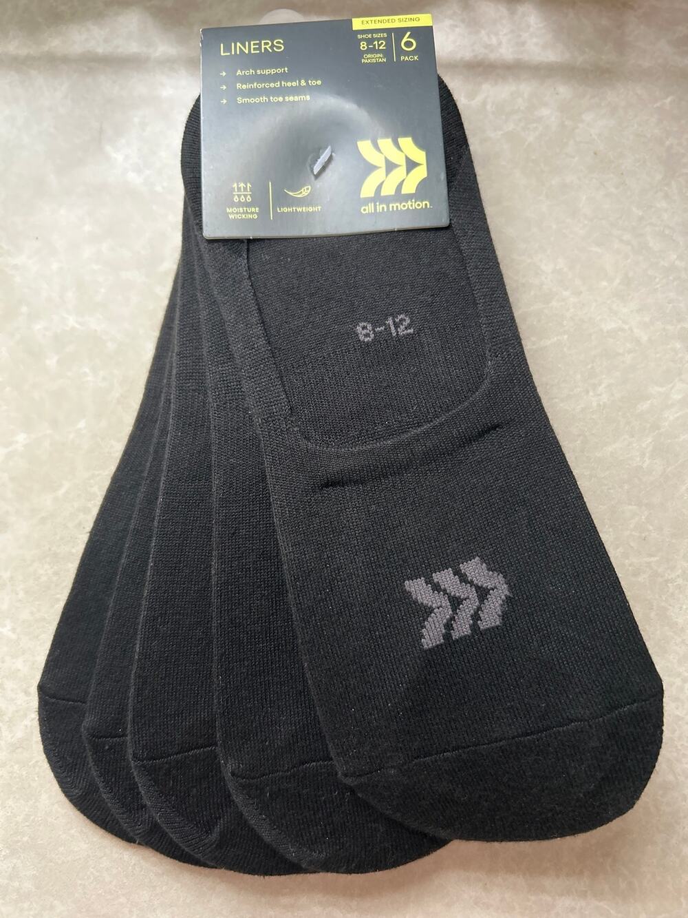 New Mens All in Motion 6pk No Show Socks Liners Moisture Wicking Shoe Sizes 8-12